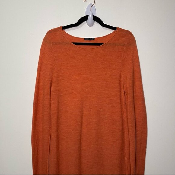 COPY - Eileen Fisher Women Coral orange 100% merino wool crewneck long tunic sw… - Picture 3 of 8